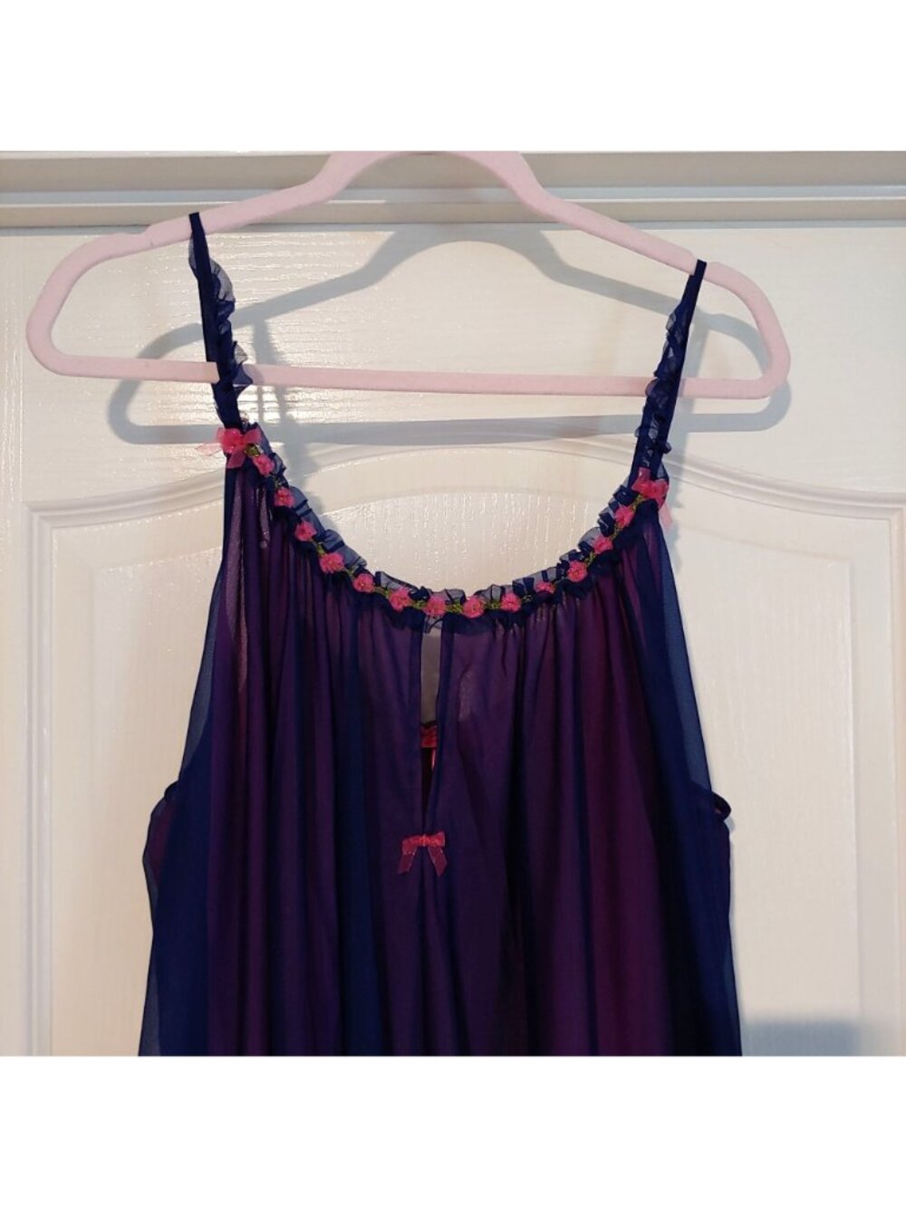 Betsey Johnson Chiffon Babydoll Rosette Nightgown Fairycore Coquette Romantic 2X - Picture 3 of 8